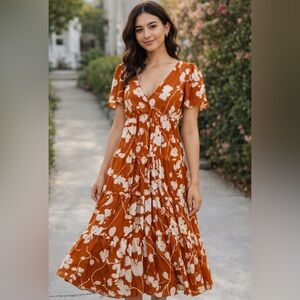 Abercrombie & Fitch Floral Orange Maxi Dress